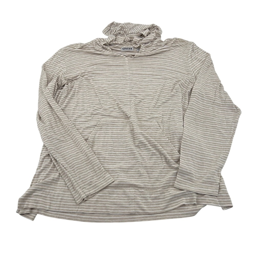 Chicos Beige & White Striped Long Sleeve Cowl Neck Top Size 2 Large
